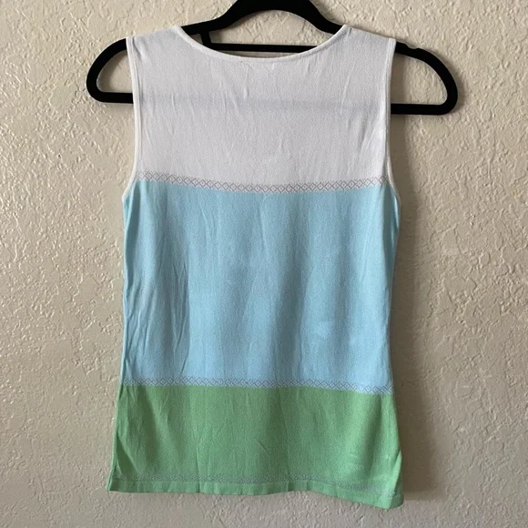 Escada Sleeveless Multicolor Top Size 34 Green Blue White Knit Elegant Summer - Picture 3 of 7